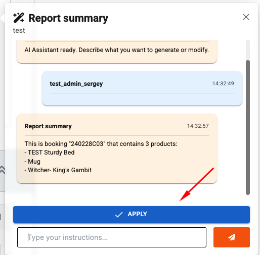 AI response with Apply button