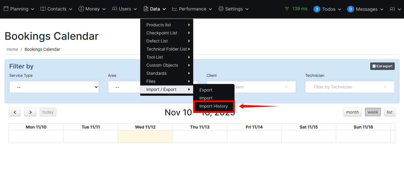 Import History Navigation