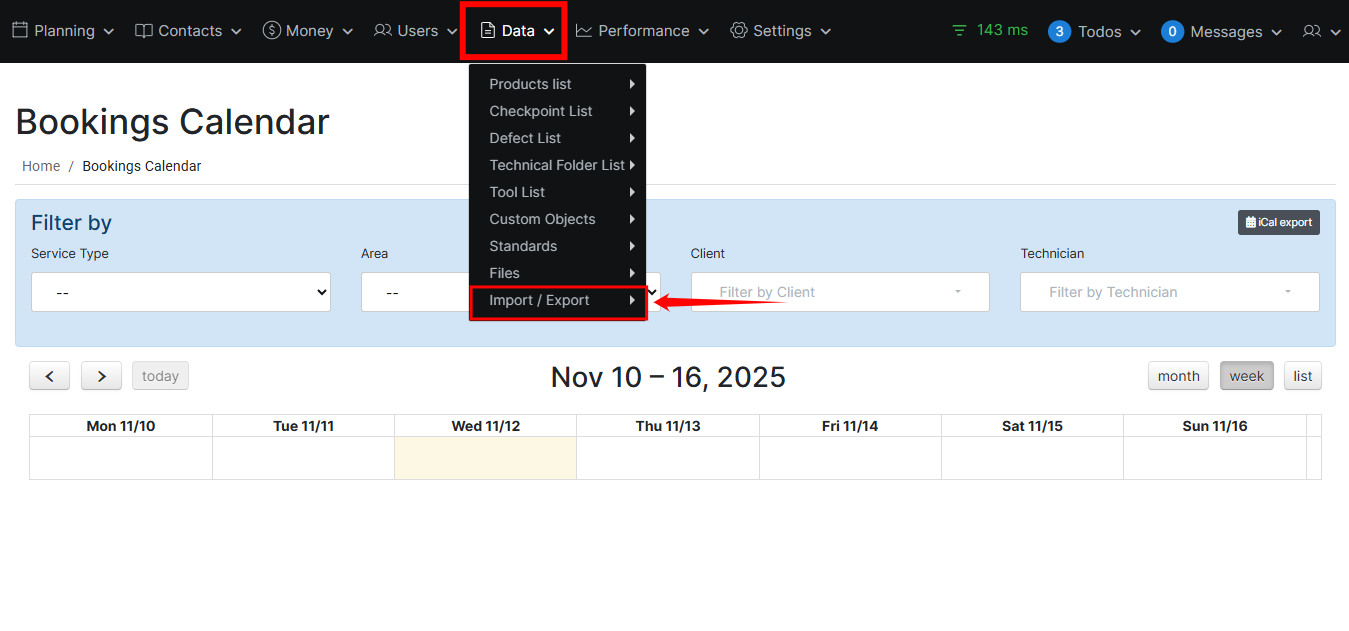 Import Export Navigation