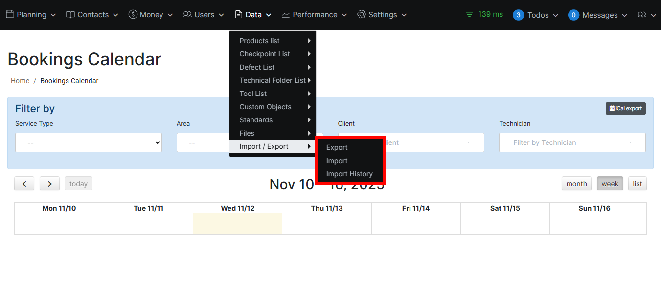 Import Export Options