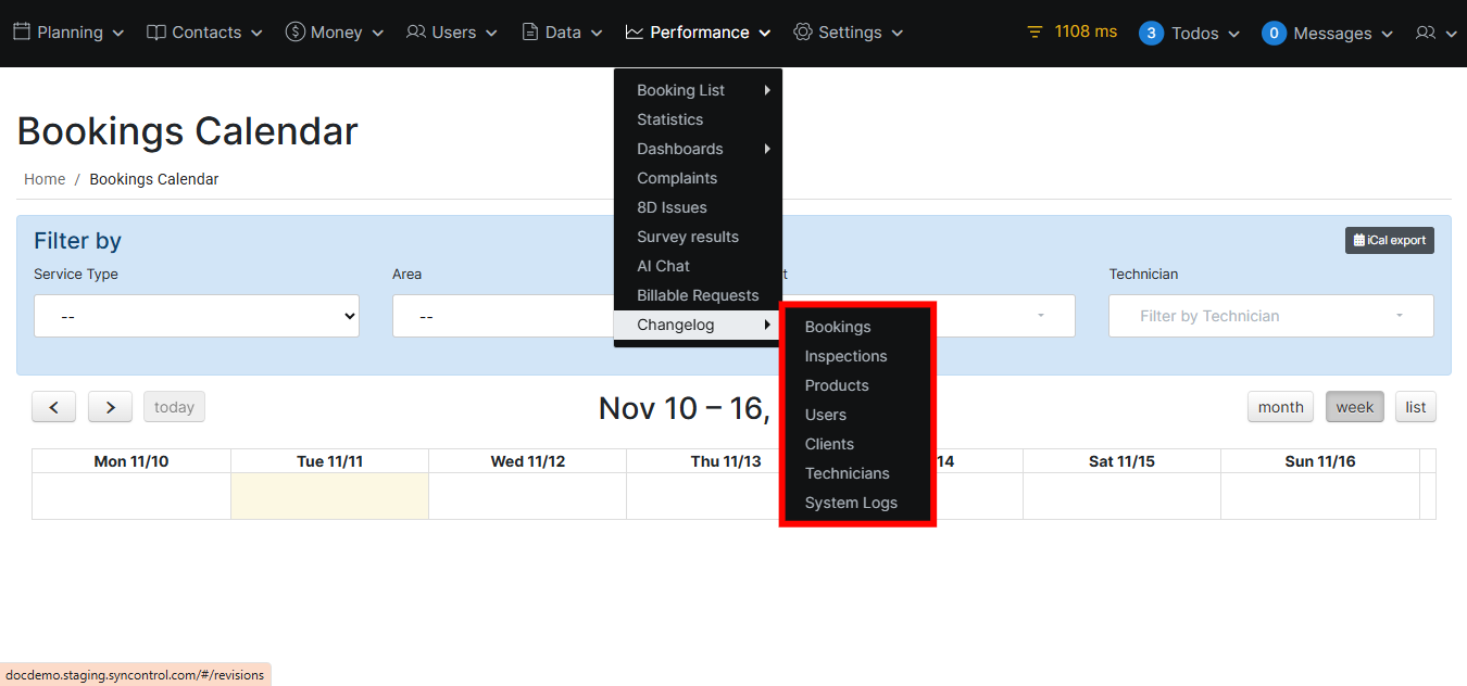 Changelogs Entity Selection