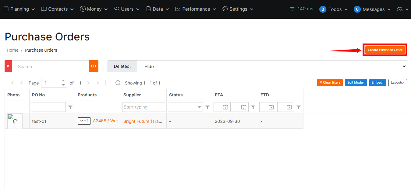 Create Purchase Order Button
