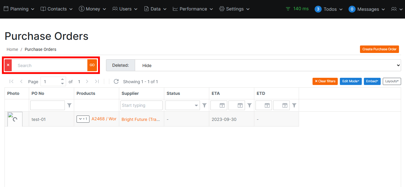Purchase Order Filters