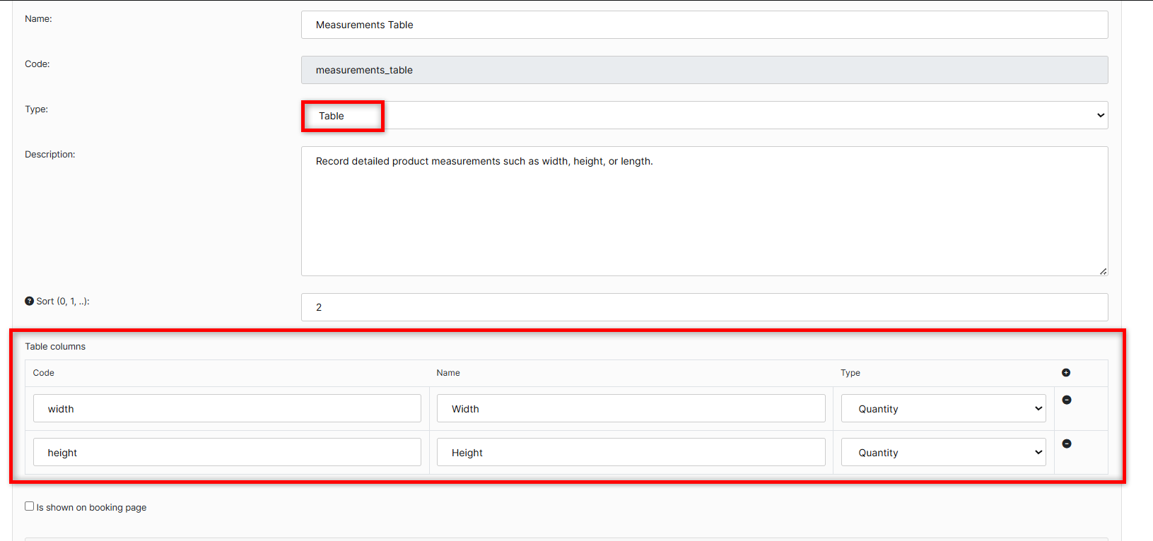 Table Property Example
